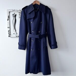 Men's Gleneagles Classic Double-Breasted Navy Blue Belted Trench Coat Size 36 S
